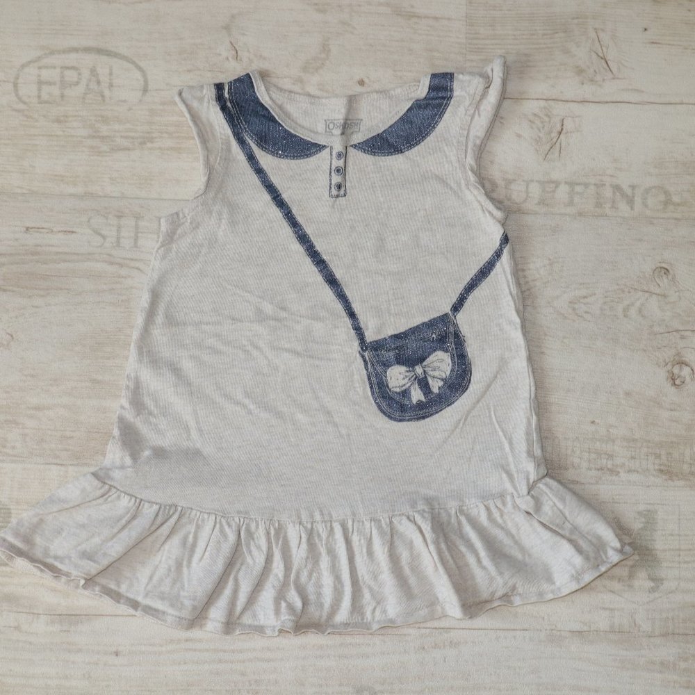 Oshkosh T-Shirt Dress Girls 24T Ivory White Ruffle Hem Purse Print